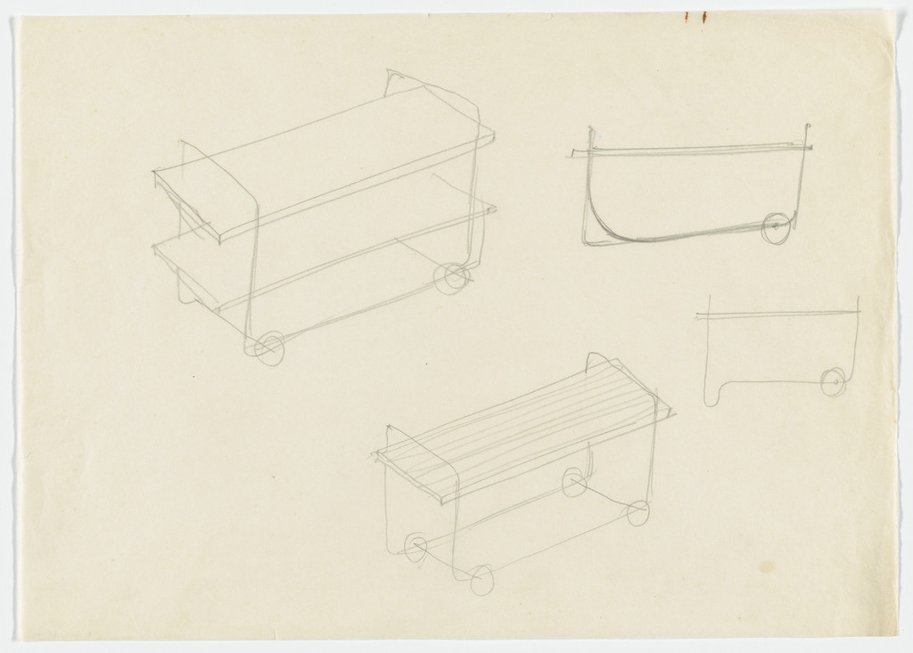 Serving Cart (Perspective sketches, elevation sketches)
