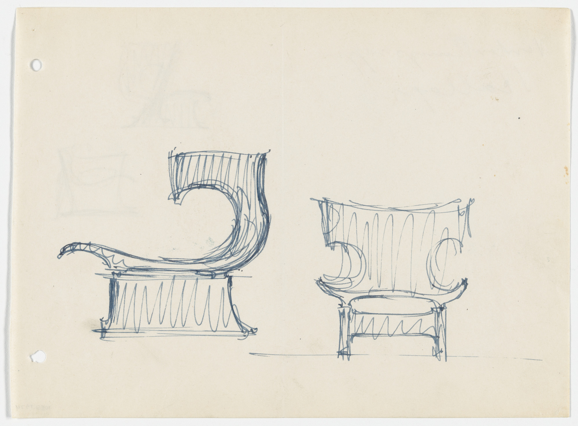 Ludwig Mies van der Rohe. Conchoidal Chair without Arms (Elevation sketch)