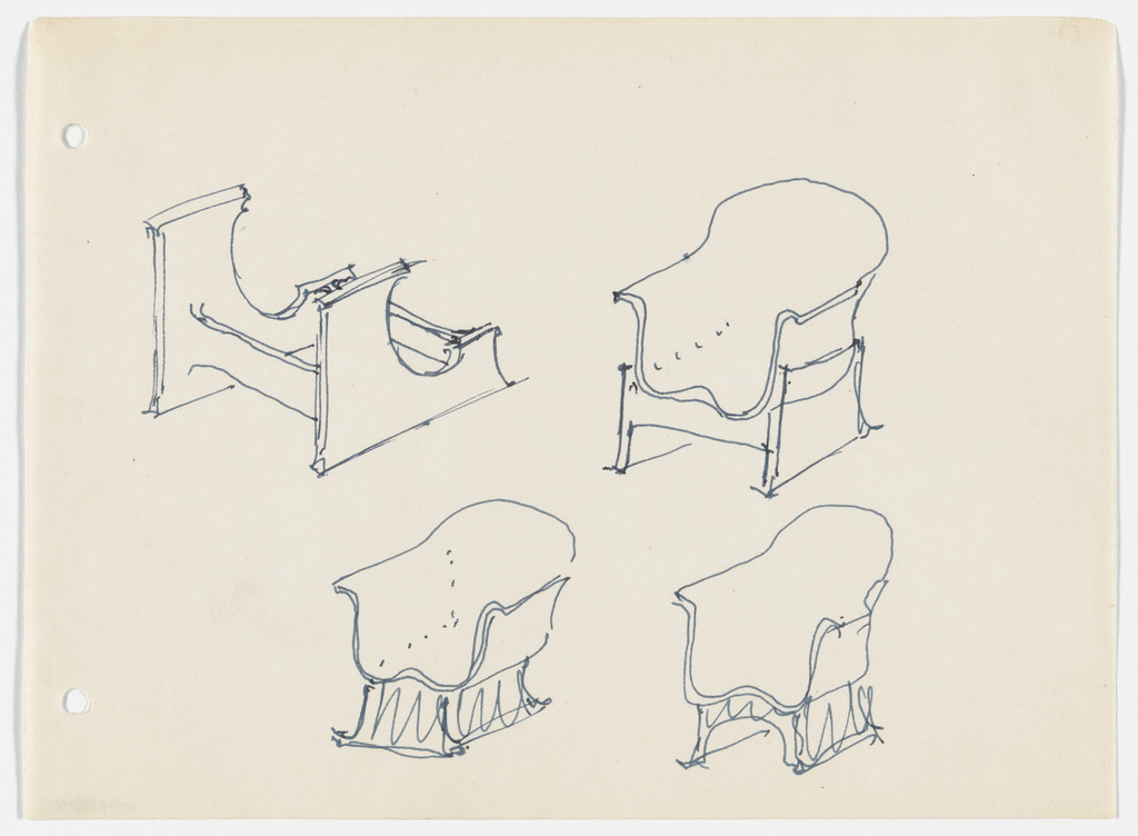 Conchoidal Chair With Arms. Base. (Perspective sketches)