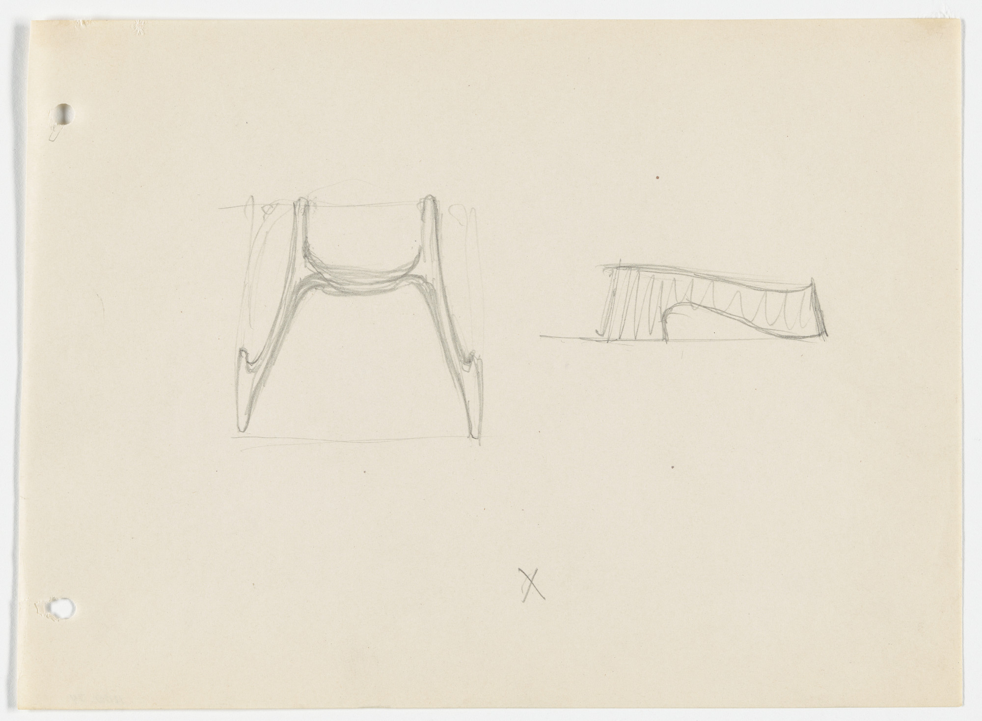 Ludwig Mies van der Rohe. Conchoidal Chair Base (Elevation and plan sketch)