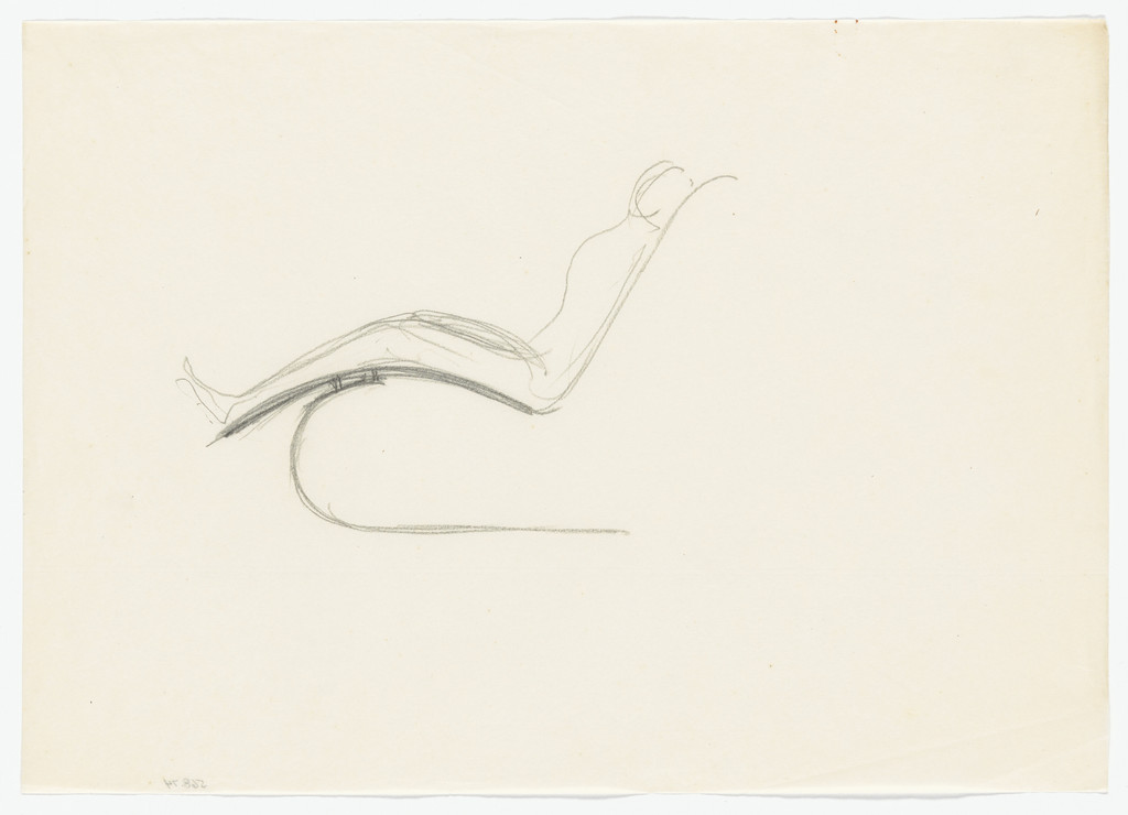 Reclining Chair without Arms (Elevation sketch with seated figure)