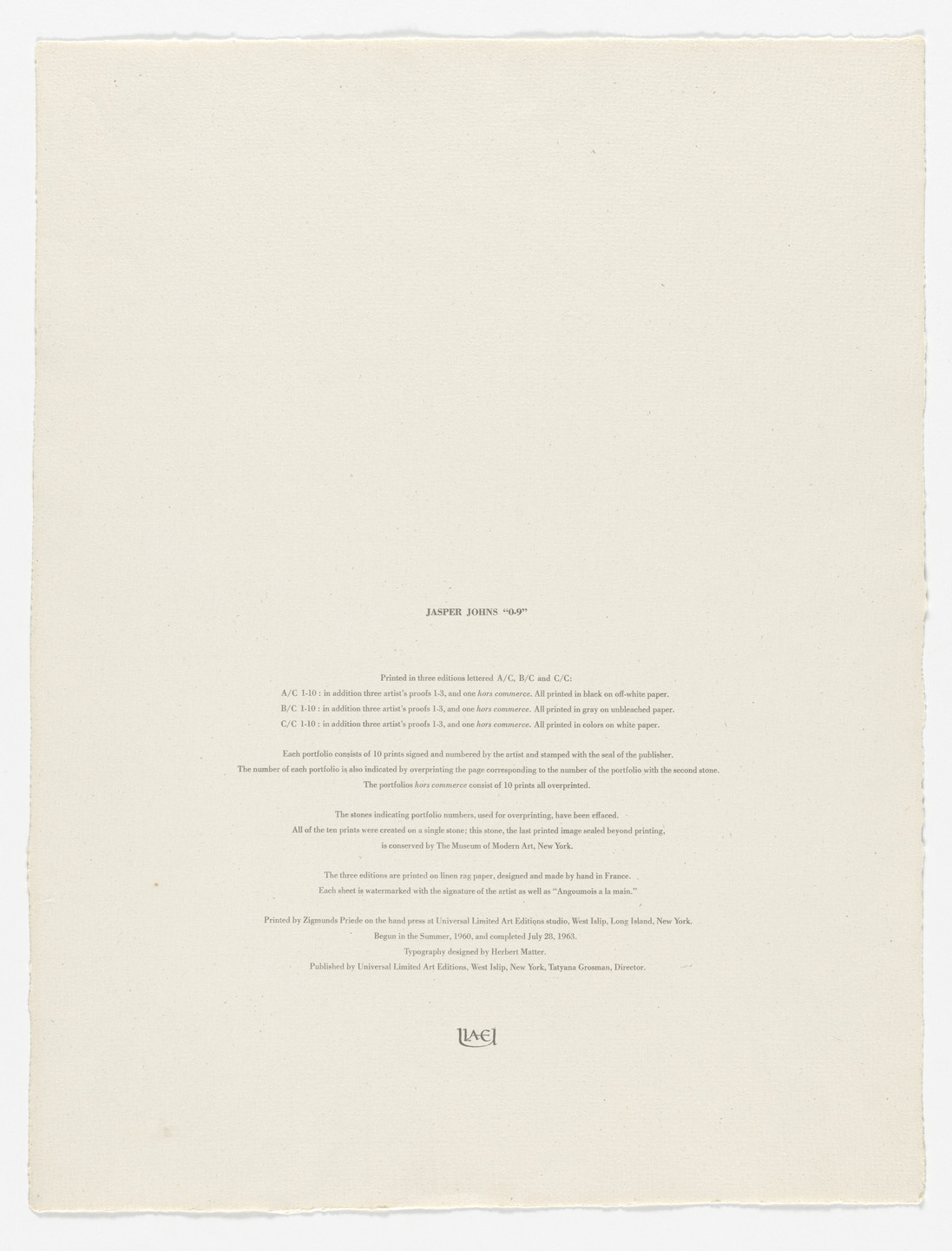 Jasper Johns. 0-9. 1960–63, published 1963