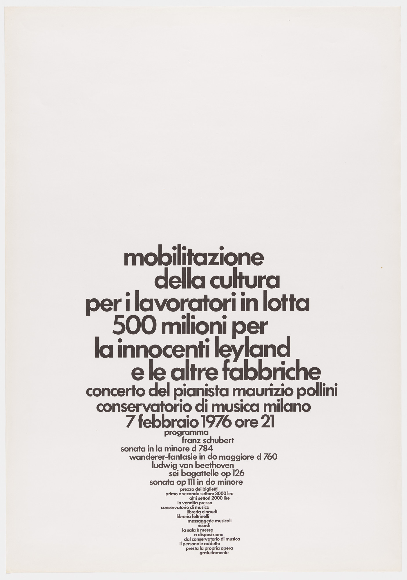 A. G. Fronzoni. Mobilitazione della cultura per i lavoratori in lotta Pollini Milano