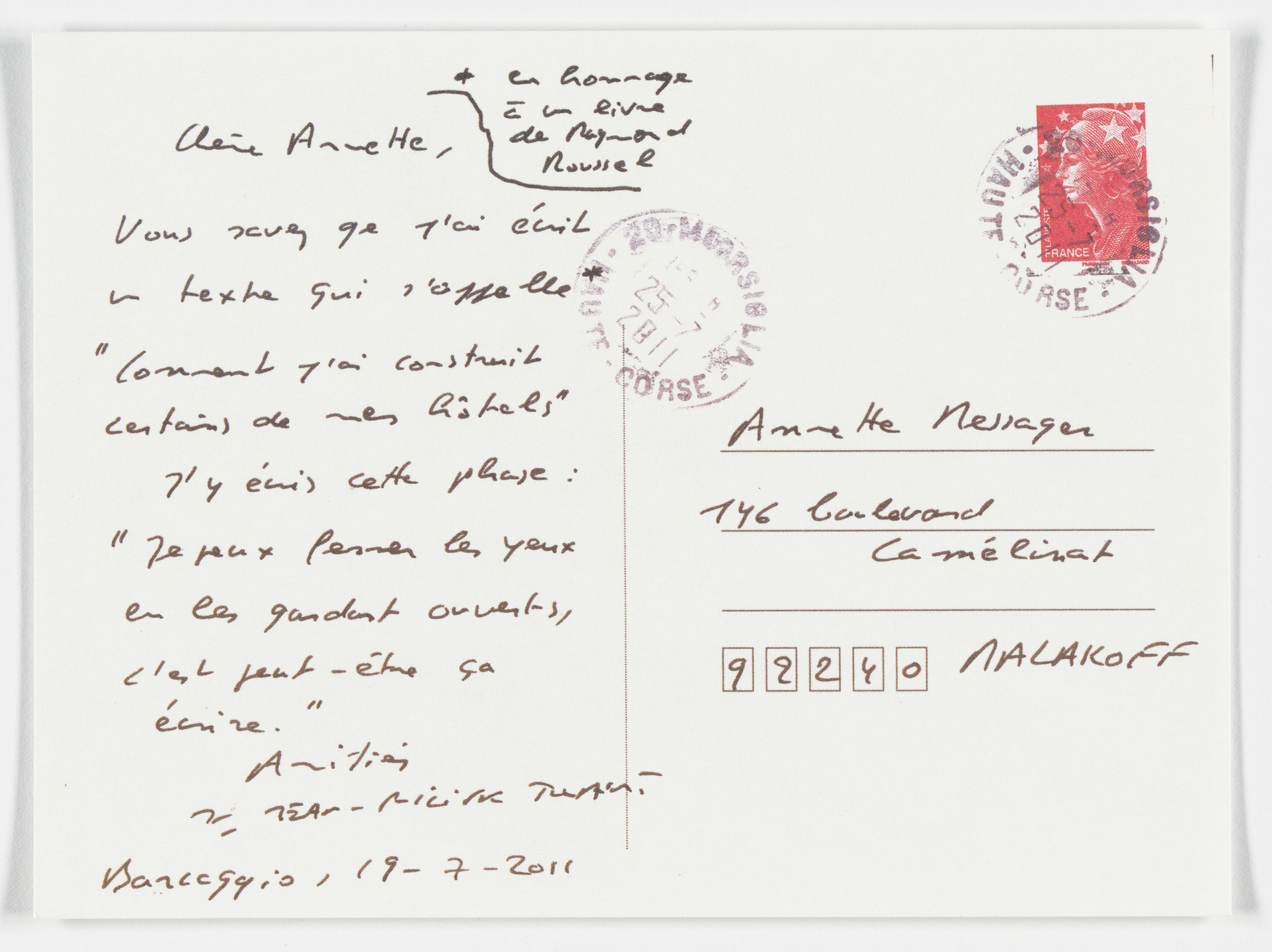 Annette Messager, Jean-Philippe Toussaint. Enveloppe-moi. 2013