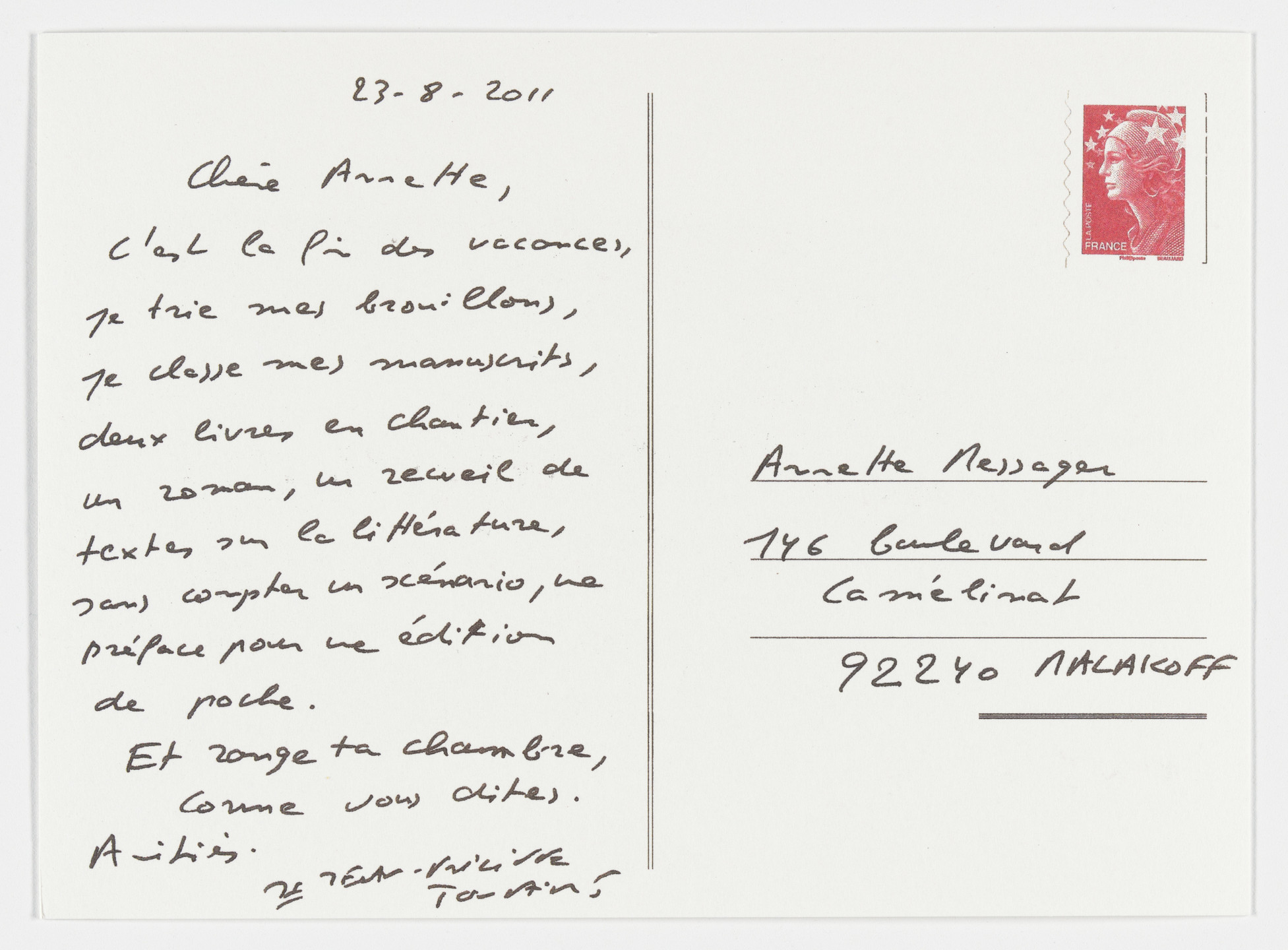 Annette Messager, Jean-Philippe Toussaint. Enveloppe-moi. 2013