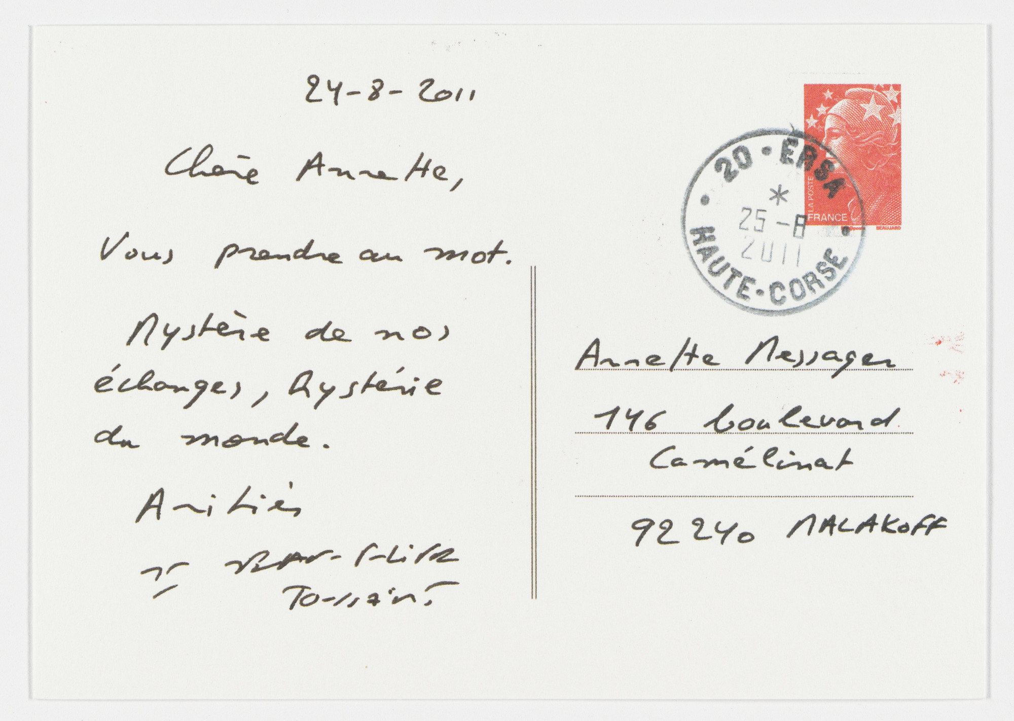 Annette Messager, Jean-Philippe Toussaint. Enveloppe-moi. 2013