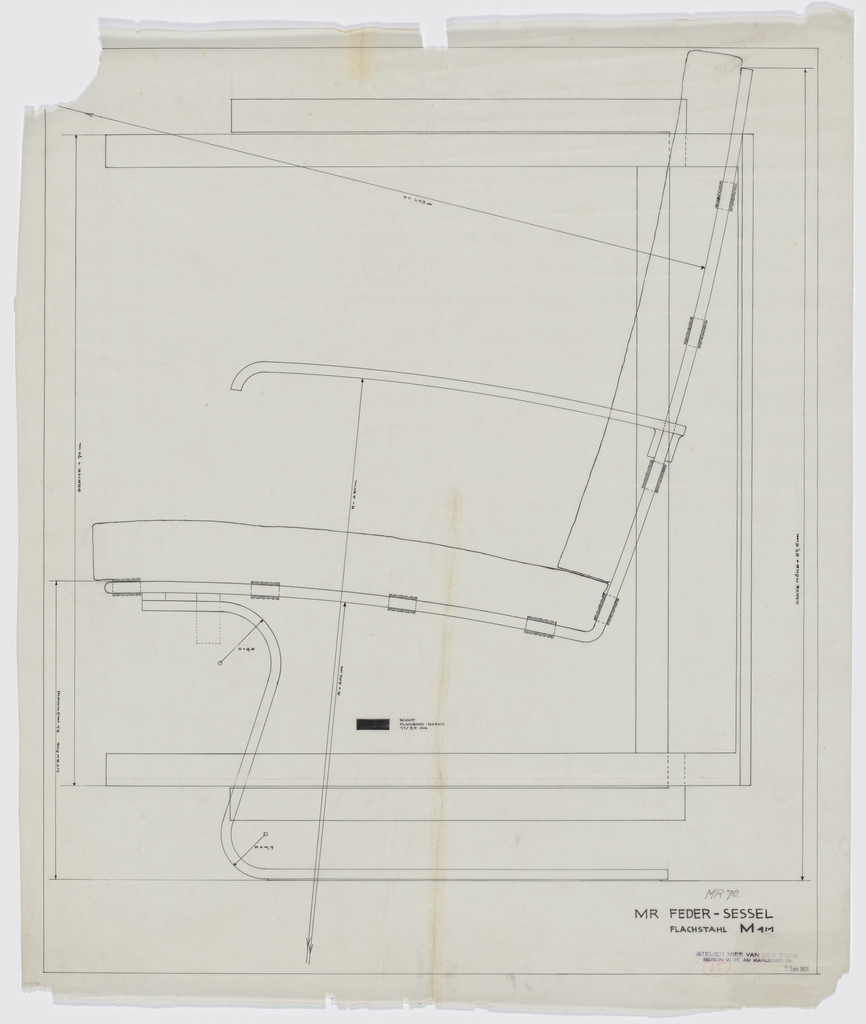 Tugendhat armchair (Side elevation, plan, detail section)