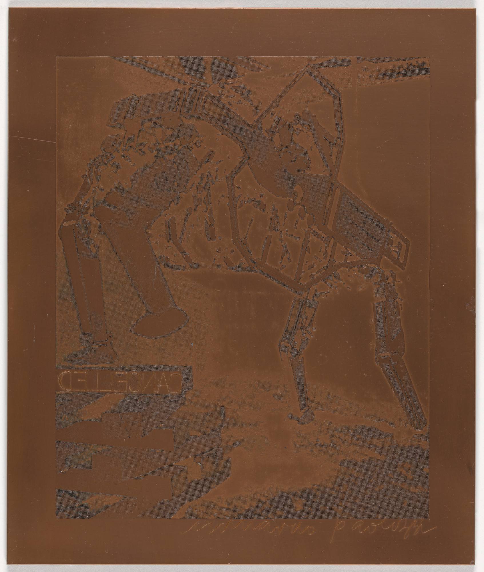 Eduardo Paolozzi. Cancelled copper plate for Untitled (Walking Machine; From Genot to Unimate , plate 4) from the illustrated book The Conditional Probability Machine