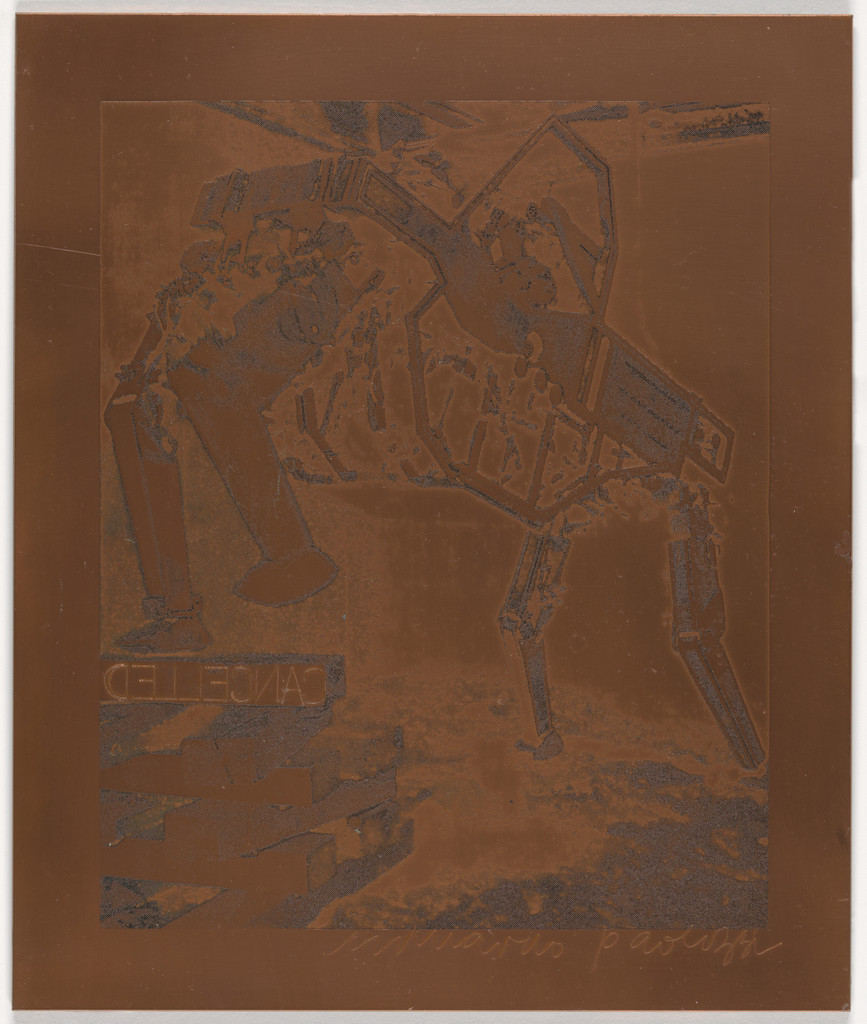 Cancelled copper plate for Untitled (Walking Machine; From Genot to Unimate, plate 4) from the illustrated book The Conditional Probability Machine