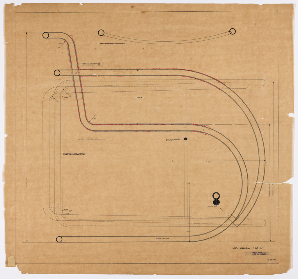 Armchair (Plan, side elevation, detail section)