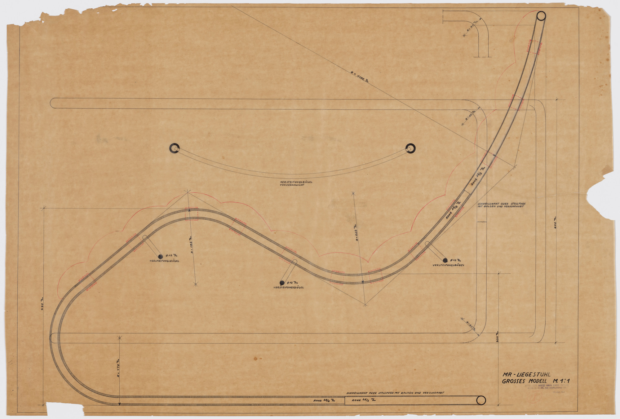 Ludwig Mies van der Rohe. Reclining chair (large version) (Elevation)
