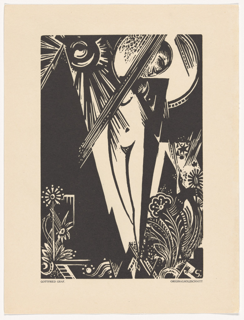 Untitled (Girl with Paradise Bird) (Ohne Titel [Mädchen mit Paradiesvogel]) (plate, preceding p. 233) from the periodical Das Kunstblatt, vol. 2, no. 8 (Aug 1918)