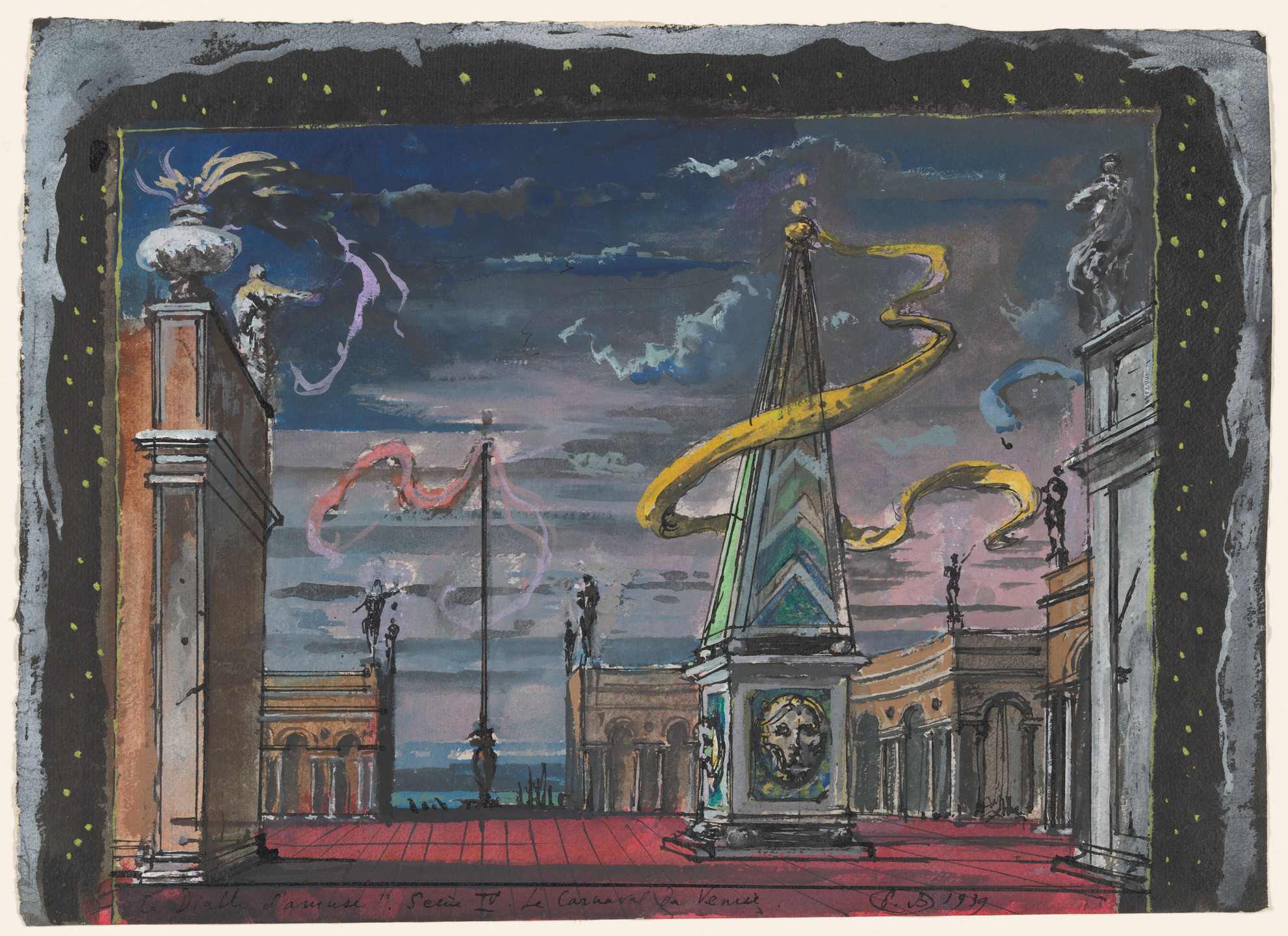 Eugene Berman. Le Carnaval de Venise (Carnival of Venice). Set design for Scene IV of the ballet Le Diable s&#39;amuse (Devil&#39;s Holiday). (1939)
