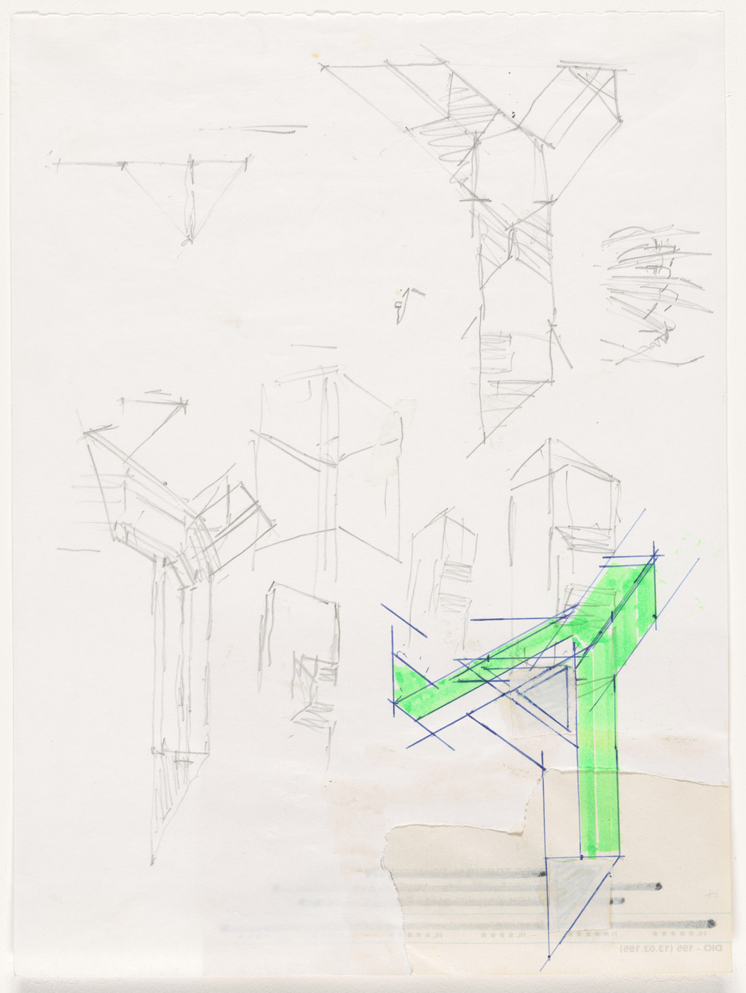 Manfred Pernice. Untitled (Pencil Drawing with Green). 1997