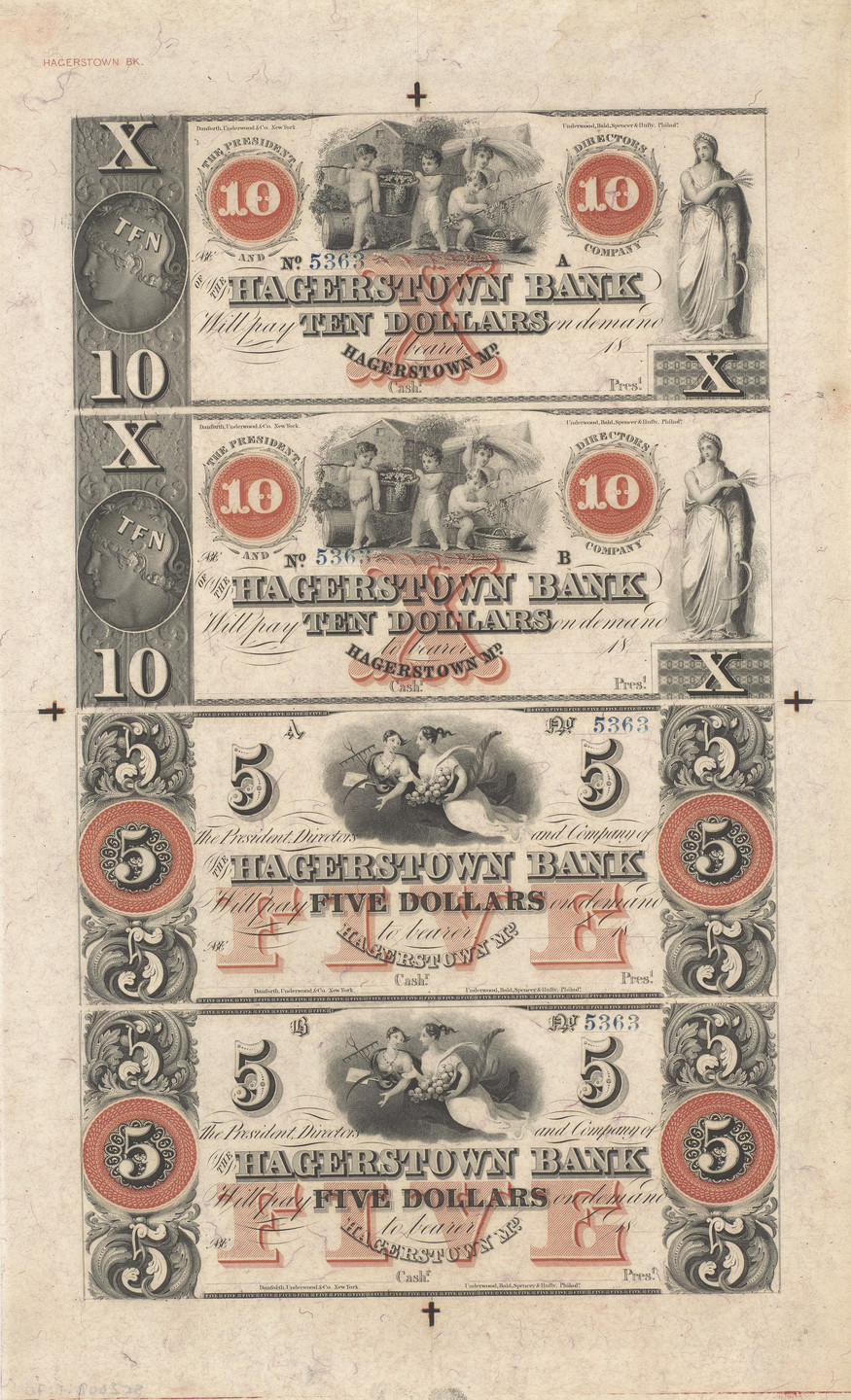 Unidentified. Uncut banknote proof sheet. c. 1839
