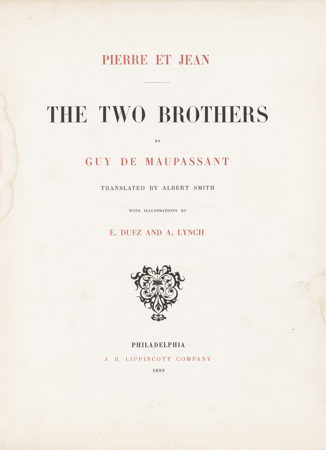 Ernest Duez, Albert Lynch. &#34;The Two Brothers&#34; by Guy de Maupassant (Philadelphia, J.B. Lippincott Company). 1889