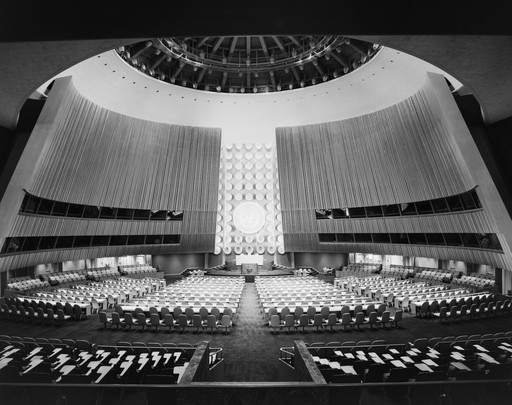 Wallace K. Harrison, Max Abramovitz, Oscar Niemeyer, Le Corbusier (Charles-Édouard Jeanneret), United Nations Headquarters Board of Design, Photograph by Ezra Stoller. United Nations Headquarters, New York, NY. 1953