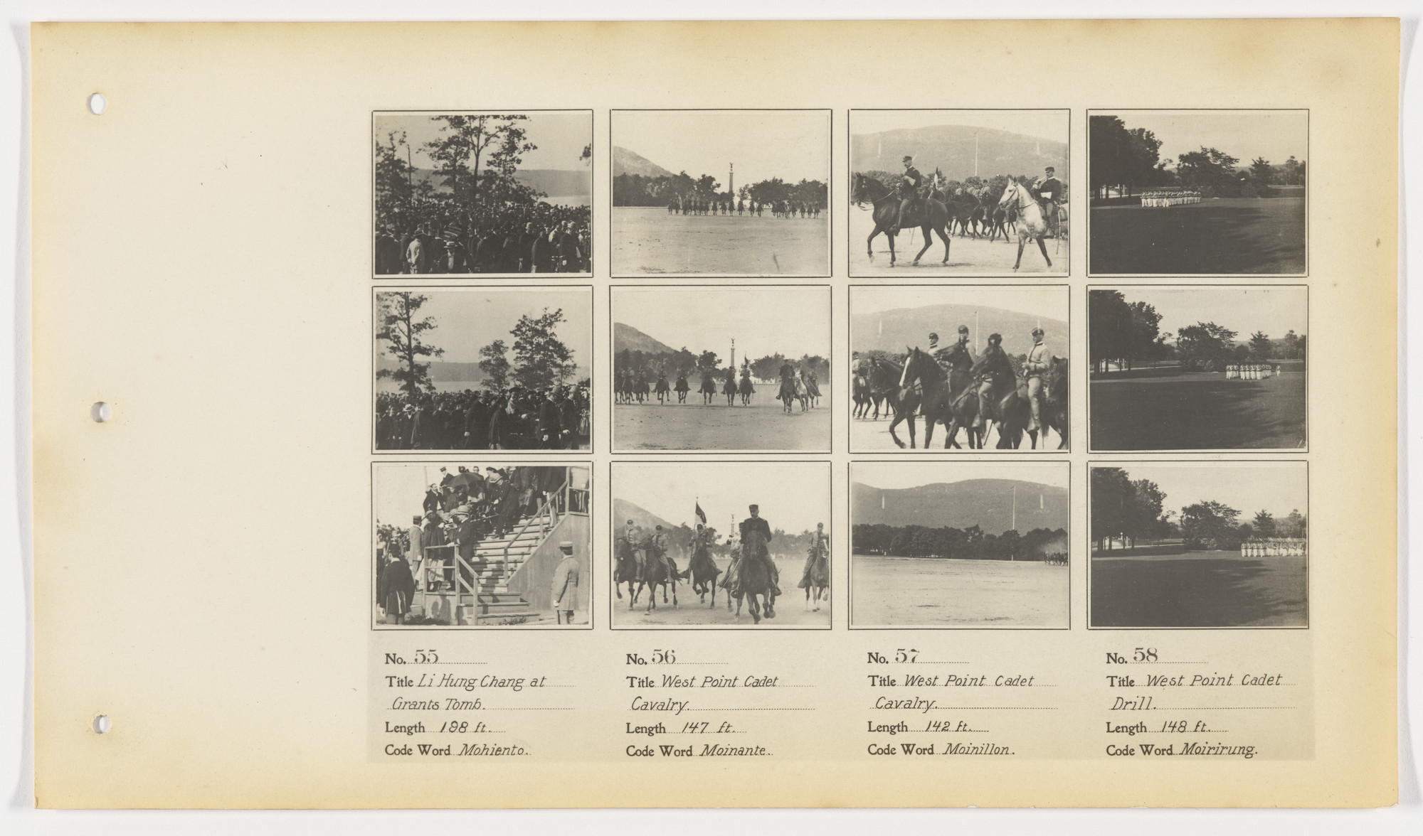 American Mutoscope and Biograph Company. 55. Li Hung Chang at Grants Tomb 56. West Point Cadet Cavalry 57. West Point Cadet Cavalry 58. West Point Cadet Drill