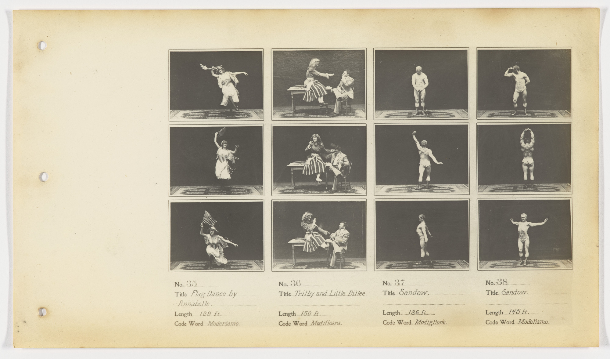 American Mutoscope and Biograph Company. 35. Flag Dance by Annabelle 36. Trilby and Little Billee 37. Sandow 38. Sandow.