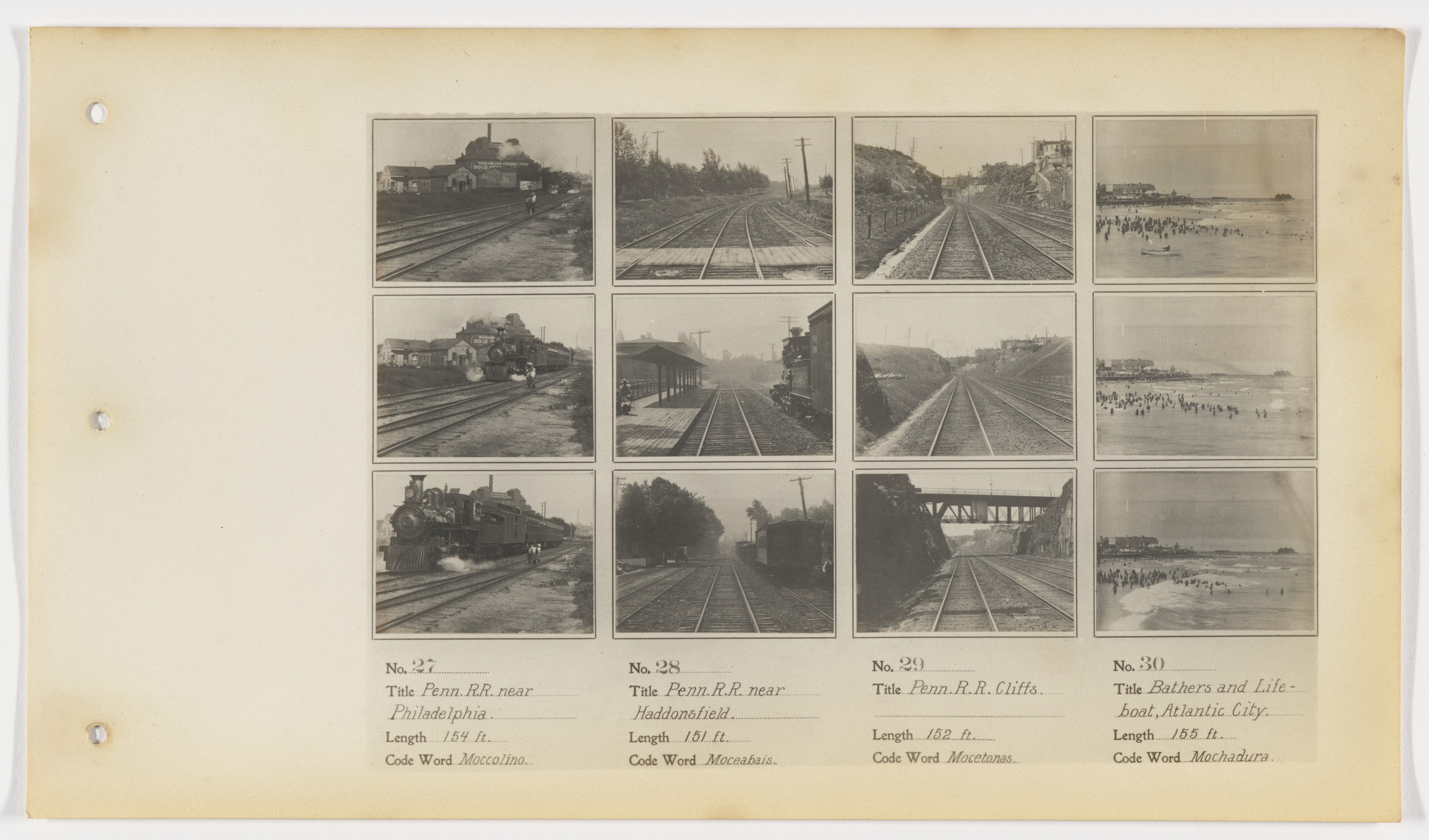 American Mutoscope and Biograph Company. 27. Penn. R. R. Near Philadelphia 28. Penn. R. R. Near Haddonsfield 29. Penn. R. R. Cliffs 30. Bathers and Lifeboat, Atlantic City.