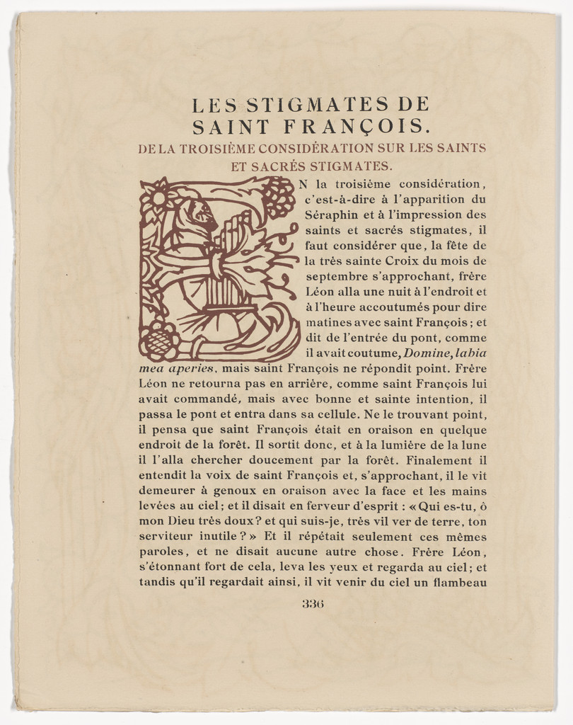 Pictorial initial (page 336) from Les Petites Fleurs de St. François (The Little Flowers of St. Francis)