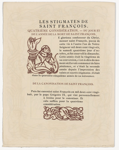 Pictorial initial and tailpiece (page 384) from Les Petites Fleurs de St. François (The Little Flowers of St. Francis)