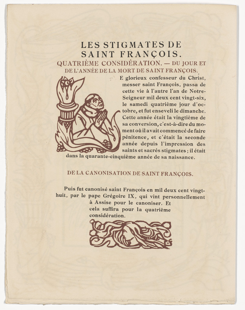 Pictorial initial and tailpiece (page 384) from Les Petites Fleurs de St. François (The Little Flowers of St. Francis)