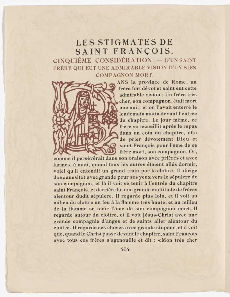 Pictorial initial (page 404) from Les Petites Fleurs de St. François (The Little Flowers of St. Francis)