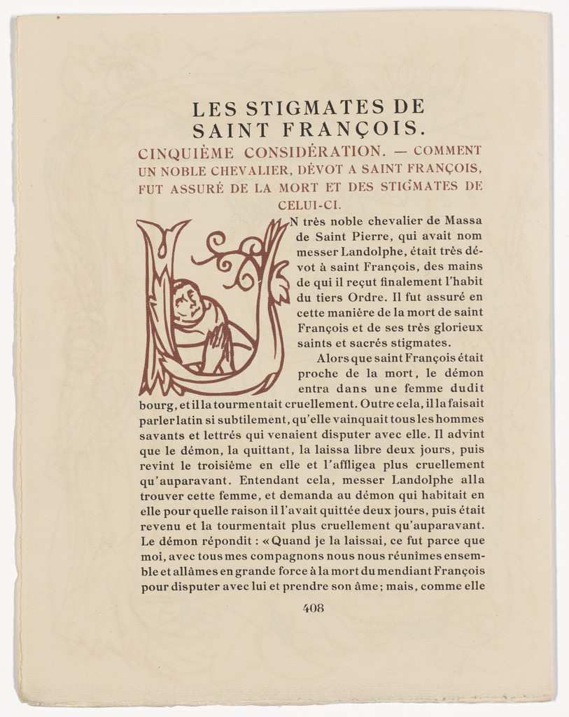 Pictorial initial (page 408) from Les Petites Fleurs de St. François (The Little Flowers of St. Francis)