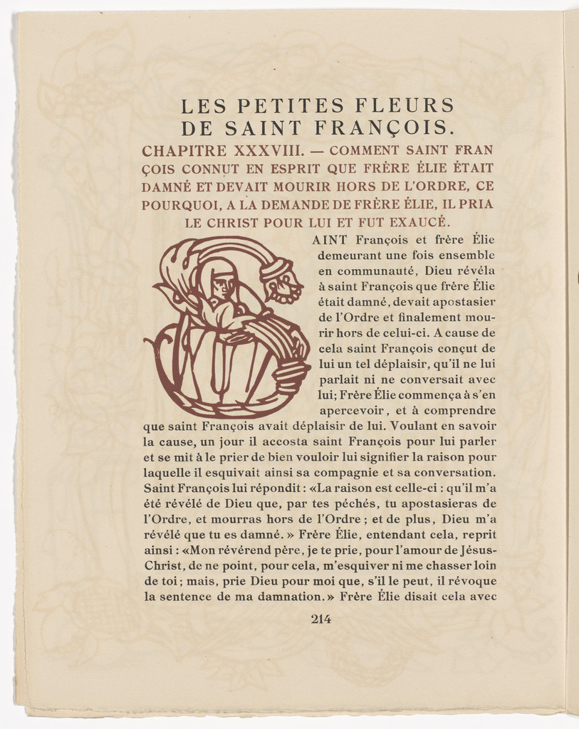 Pictorial initial (page 214) from Les Petites Fleurs de St. François (The Little Flowers of St. Francis)