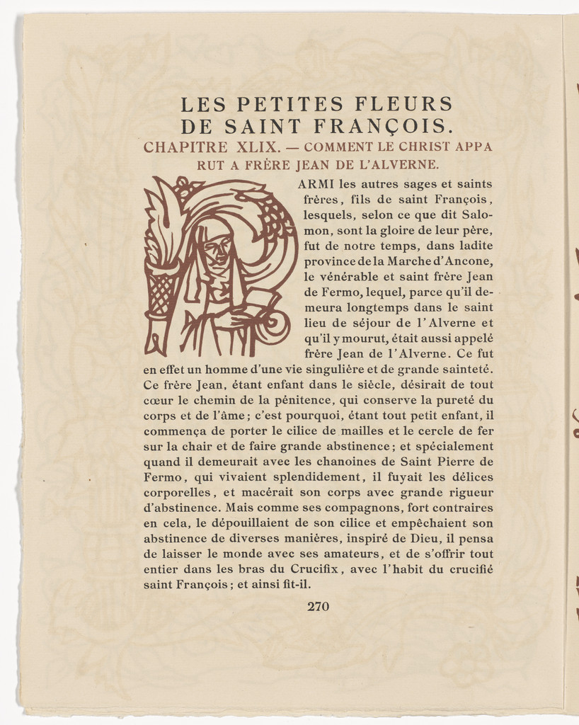 Pictorial initial (page 270) from Les Petites Fleurs de St. François (The Little Flowers of St. Francis)