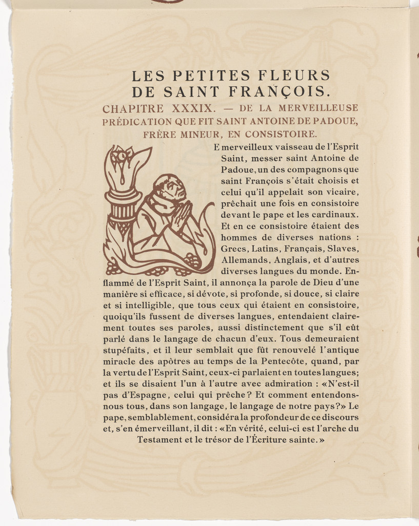 Pictorial initial (page 218) from Les Petites Fleurs de St. François (The Little Flowers of St. Francis)