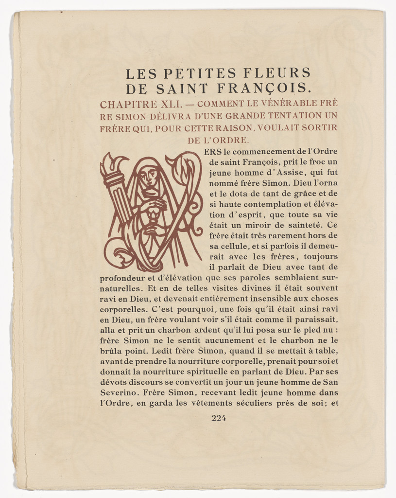 Pictorial initial (page 224) from Les Petites Fleurs de St. François (The Little Flowers of St. Francis)