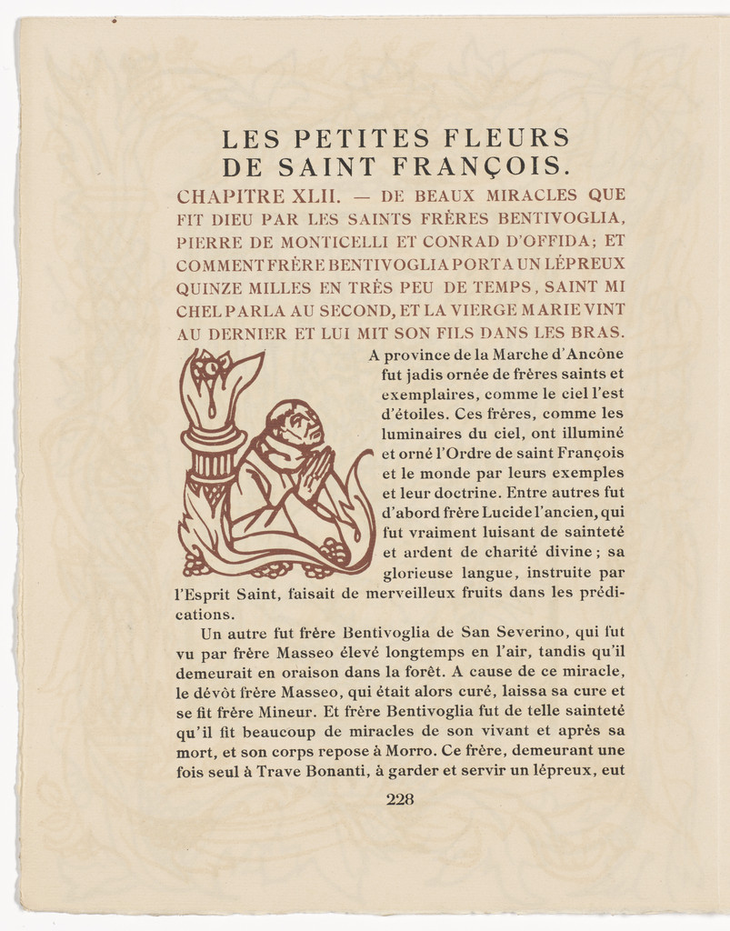 Pictorial initial (page 228) from Les Petites Fleurs de St. François (The Little Flowers of St. Francis)
