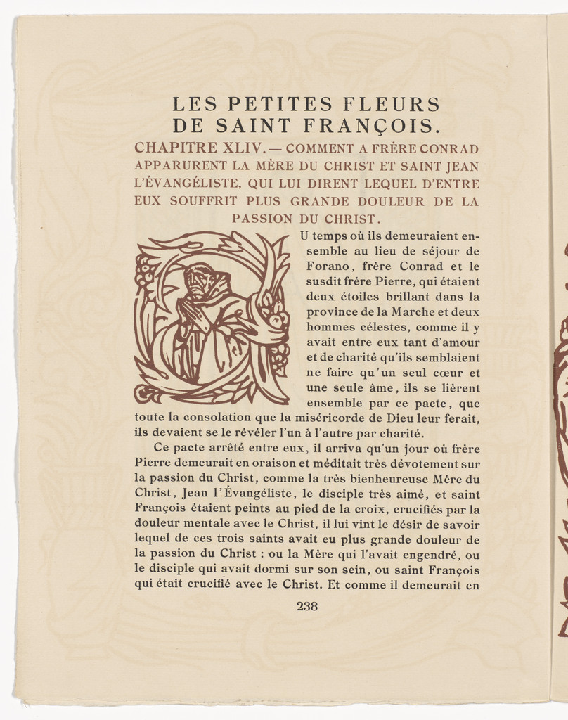 Pictorial initial (page 238) from Les Petites Fleurs de St. François (The Little Flowers of St. Francis)