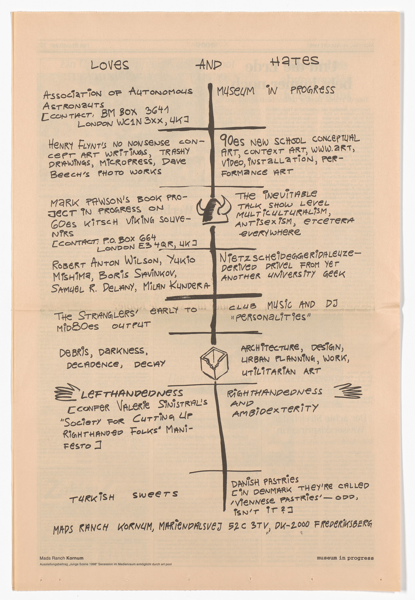 Mads Ranch Kornum. Untitled from the Museum in Progress project Interventions: Cooperation Secession: Young Scene