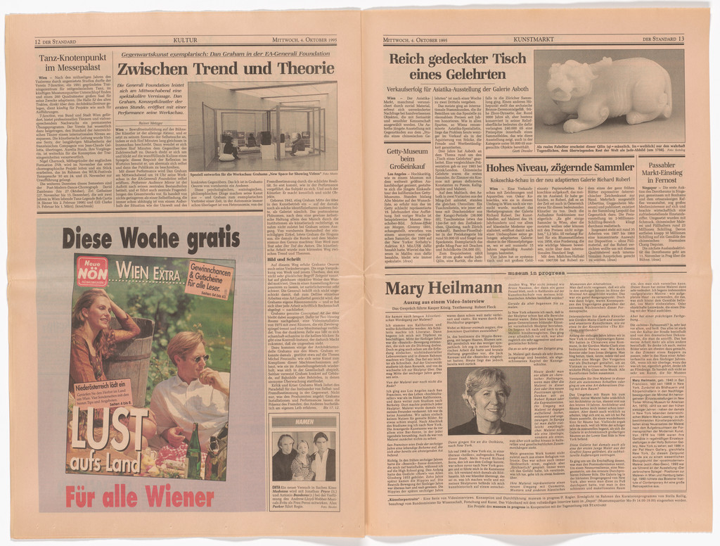 Untitled from the Museum in Progress project Portraits of Artists, Mary Heilmann, newspaper published October 4, 1995