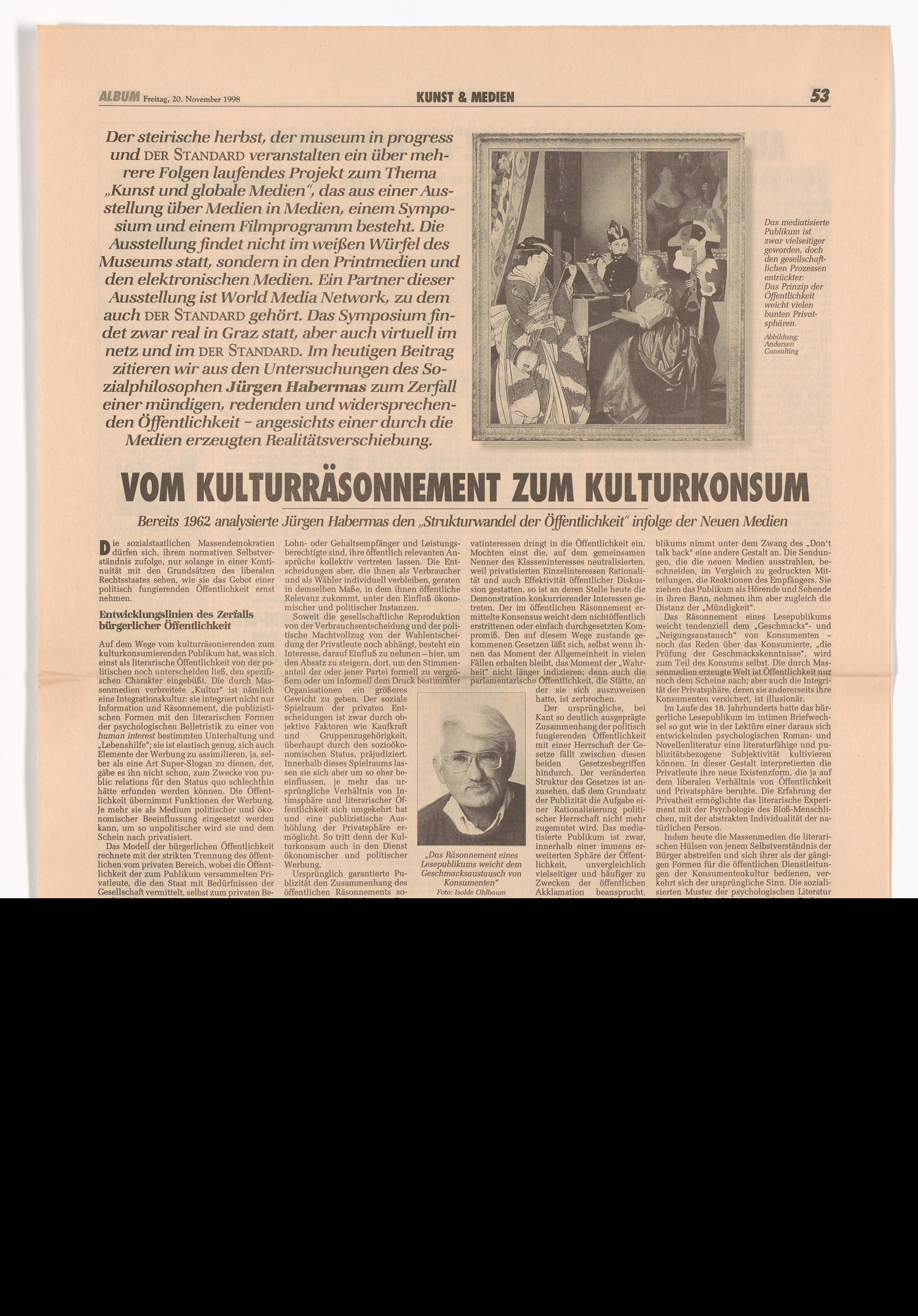 Jurgen Habermas. Untitled for the Museum in Progress project Symposia: Art and Global Media