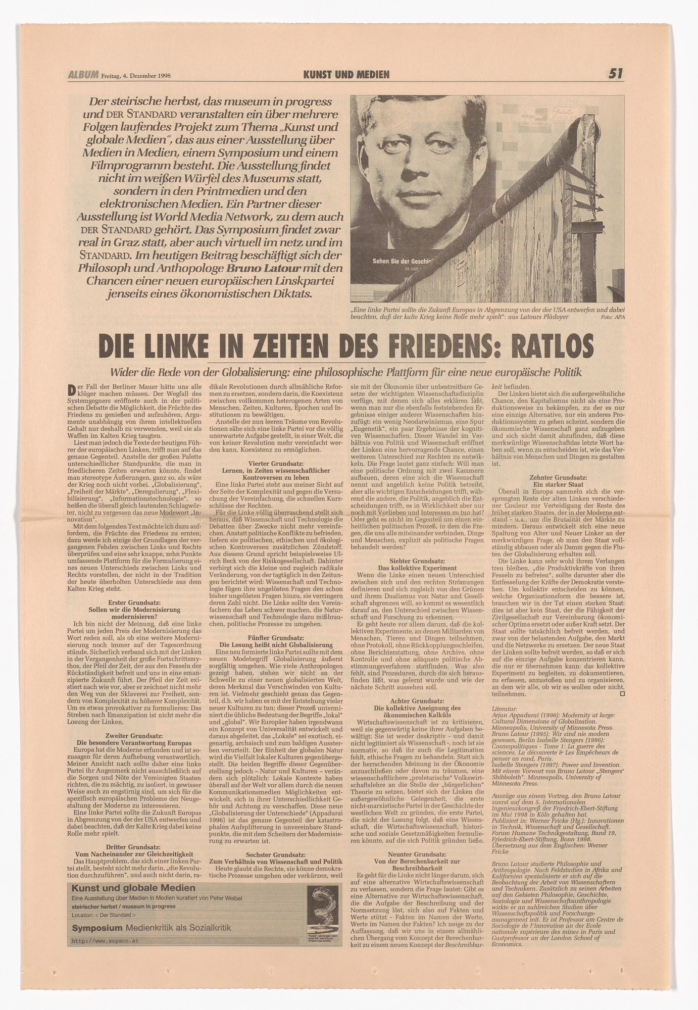 Bruno Latour. Untitled for the Museum in Progress project Symposia: Art and Global Media