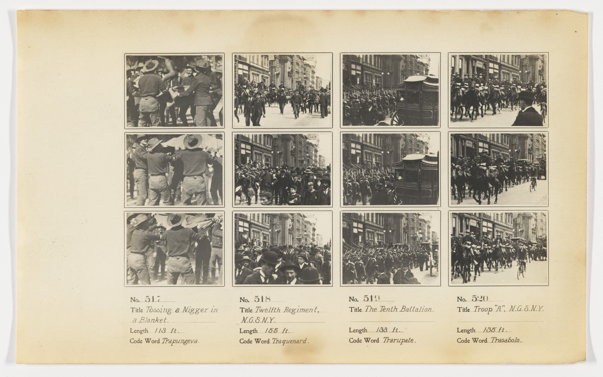 American Mutoscope and Biograph Company. 517. Tossing a Nigger in a Blanket, 518. Twelfth Regiment, N. G. S. N. Y.