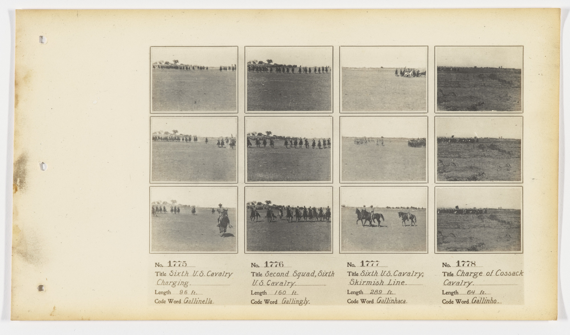 American Mutoscope and Biograph Company. 1775. Sixth U. S. Cavalry Charging 1776. Second Squad, Sixth U.S. Cavalry 1777. Sixth U. S. Cavalry; Skirmish Line 1778. Charge of Cossack Cavalry.