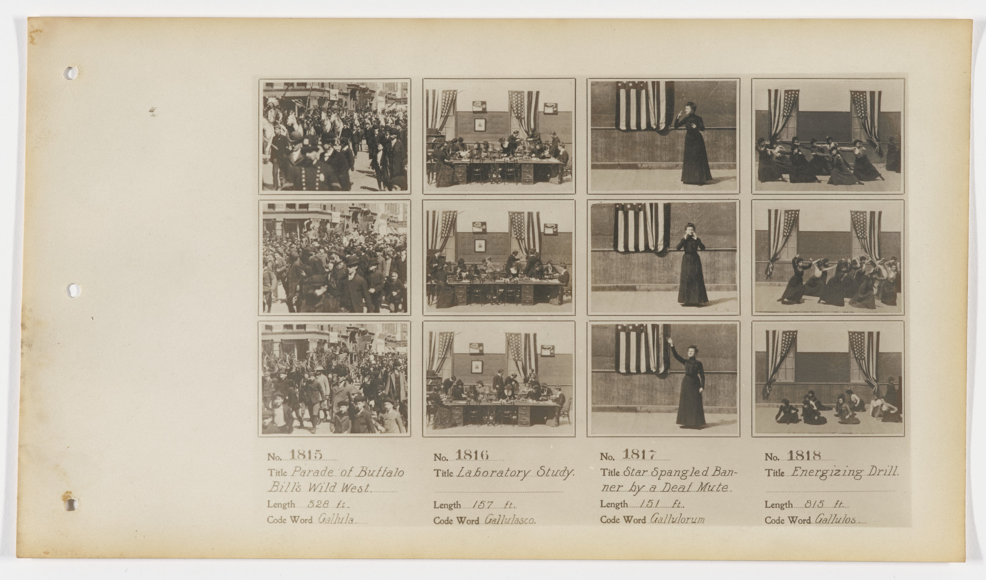 American Mutoscope and Biograph Company. 1815. Parade of Buffalo Bill’s Wild West 1816. Laboratory Study 1817. Star Spangled Banner by a Deaf Mute 1818. Energizing Drill.