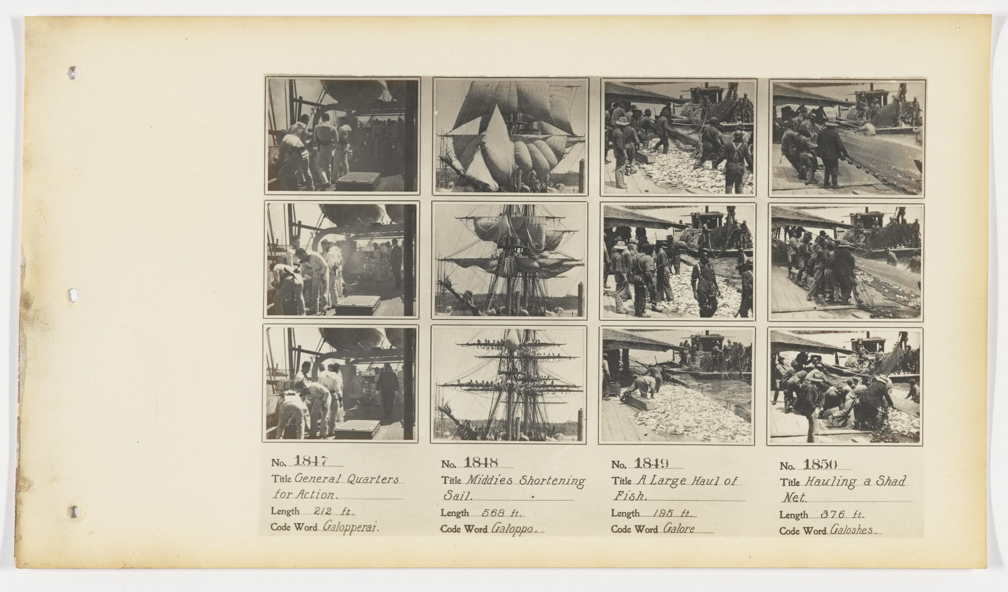 American Mutoscope and Biograph Company. 1847. General Quarters for Action 1848. Middies Shortening Sail 1849. A Large Haul of Fish 1850. Hauling a Shad Net.