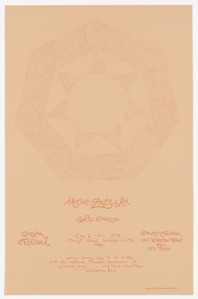 Poster for Marian Zazeela, Lights, Drawings, Dream Festival, Dia Art Foundation, May 1975