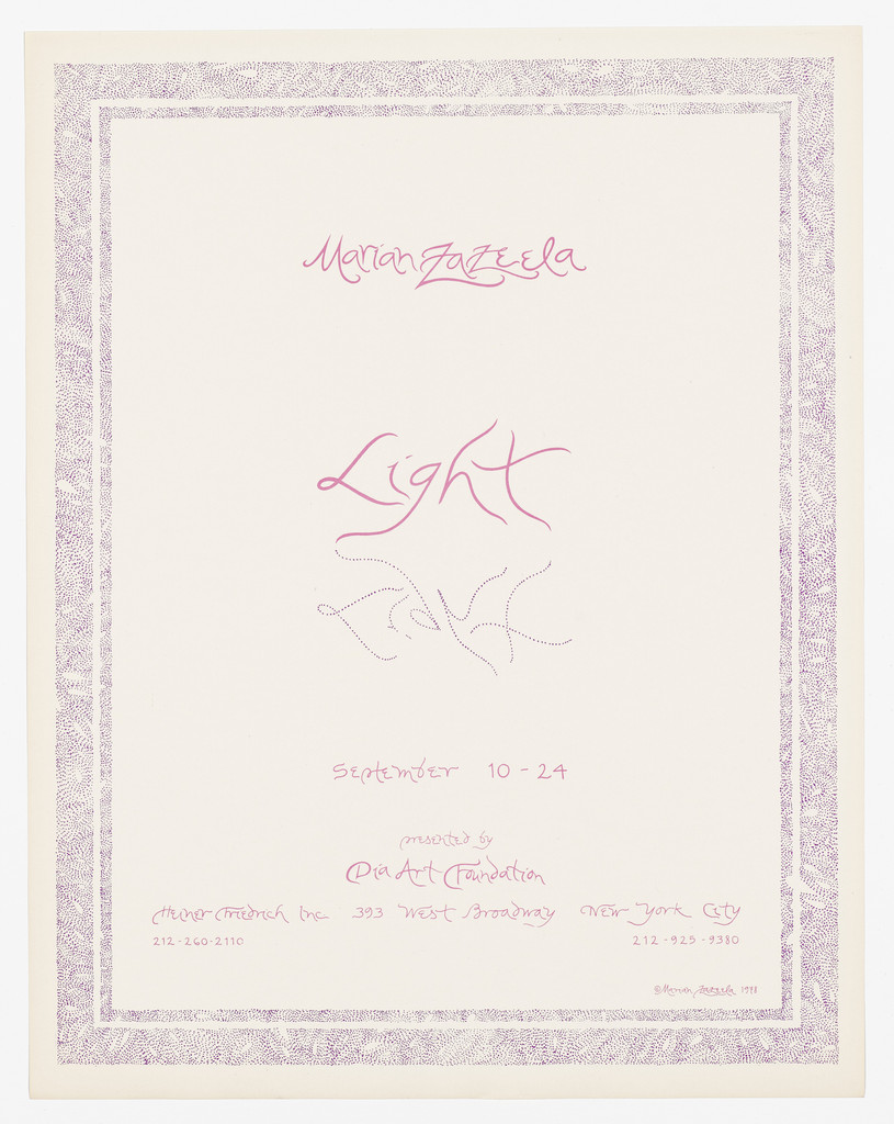 Poster for Marian Zazeela, Light, Dia Art Foundation, September 1978