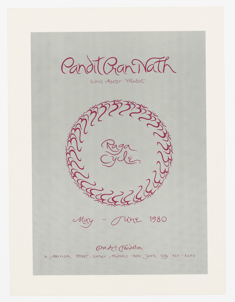 Poster for Pandit Pran Nath, Raga Cycle, Dia Art Foundation, May - June 1980