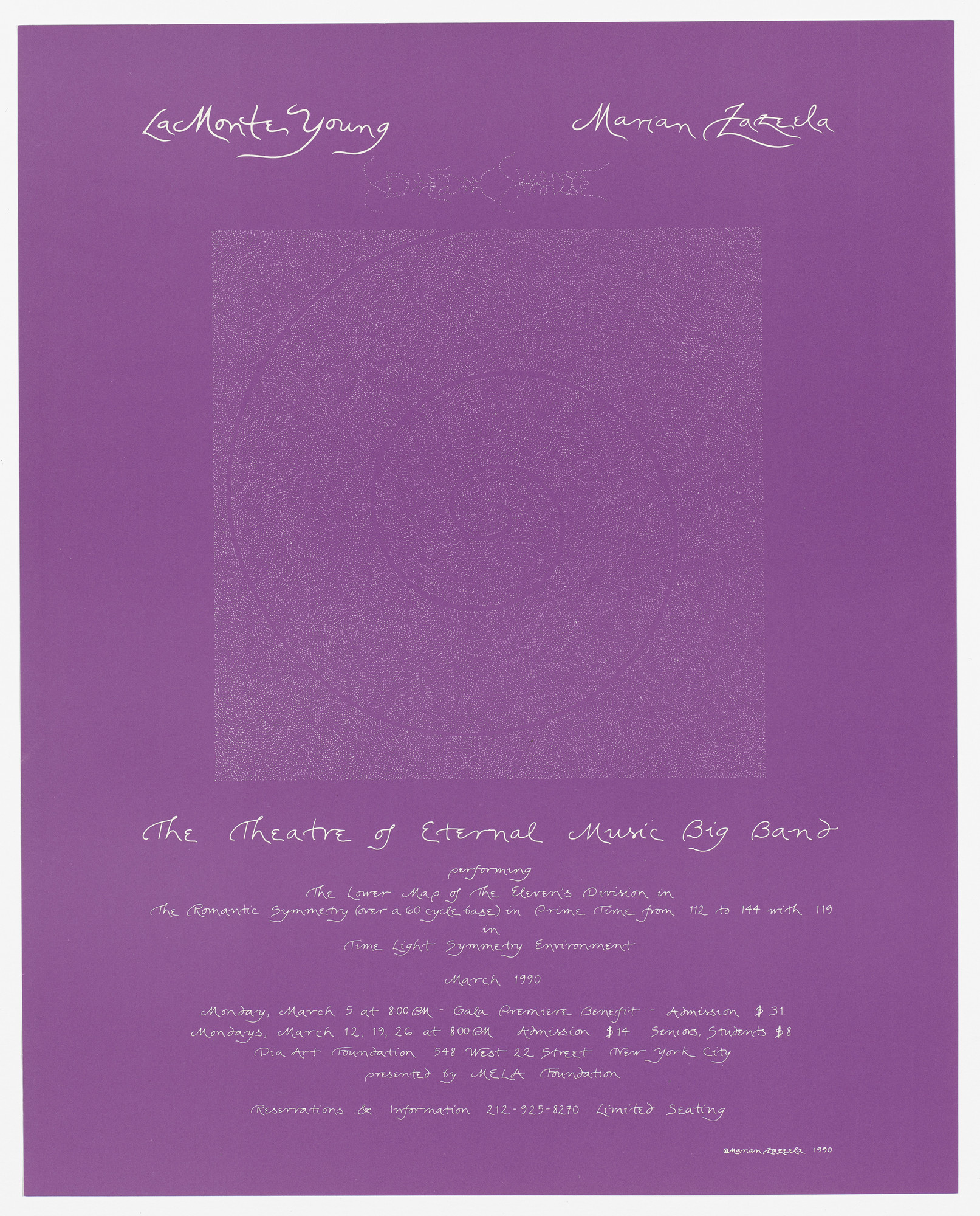 Marian Zazeela. Poster for La Monte Young, Marian Zazeela