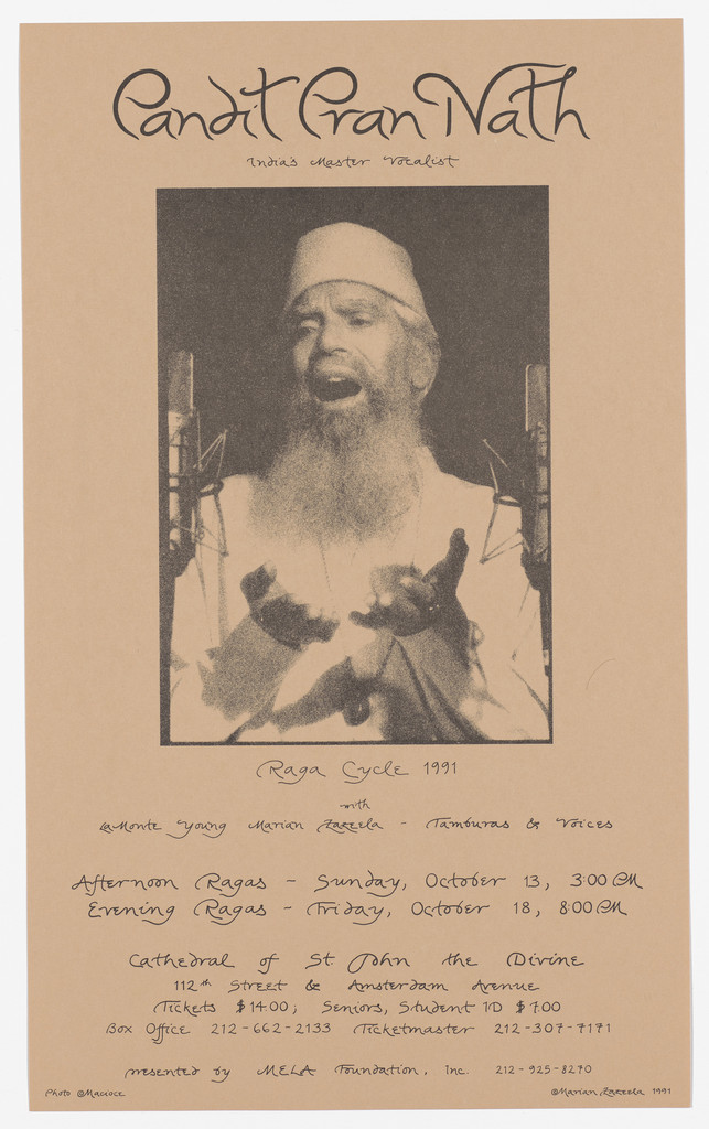 Poster for Pandit Pran Nath, Raga Cycle, Cathedral of St. John the Divine, October 1991