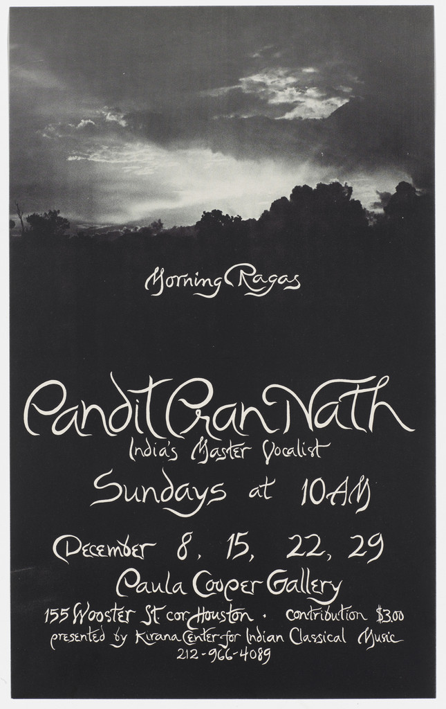 Poster for Pandit Pran Nath, Morning Ragas, Paula Cooper Gallery, December 1974