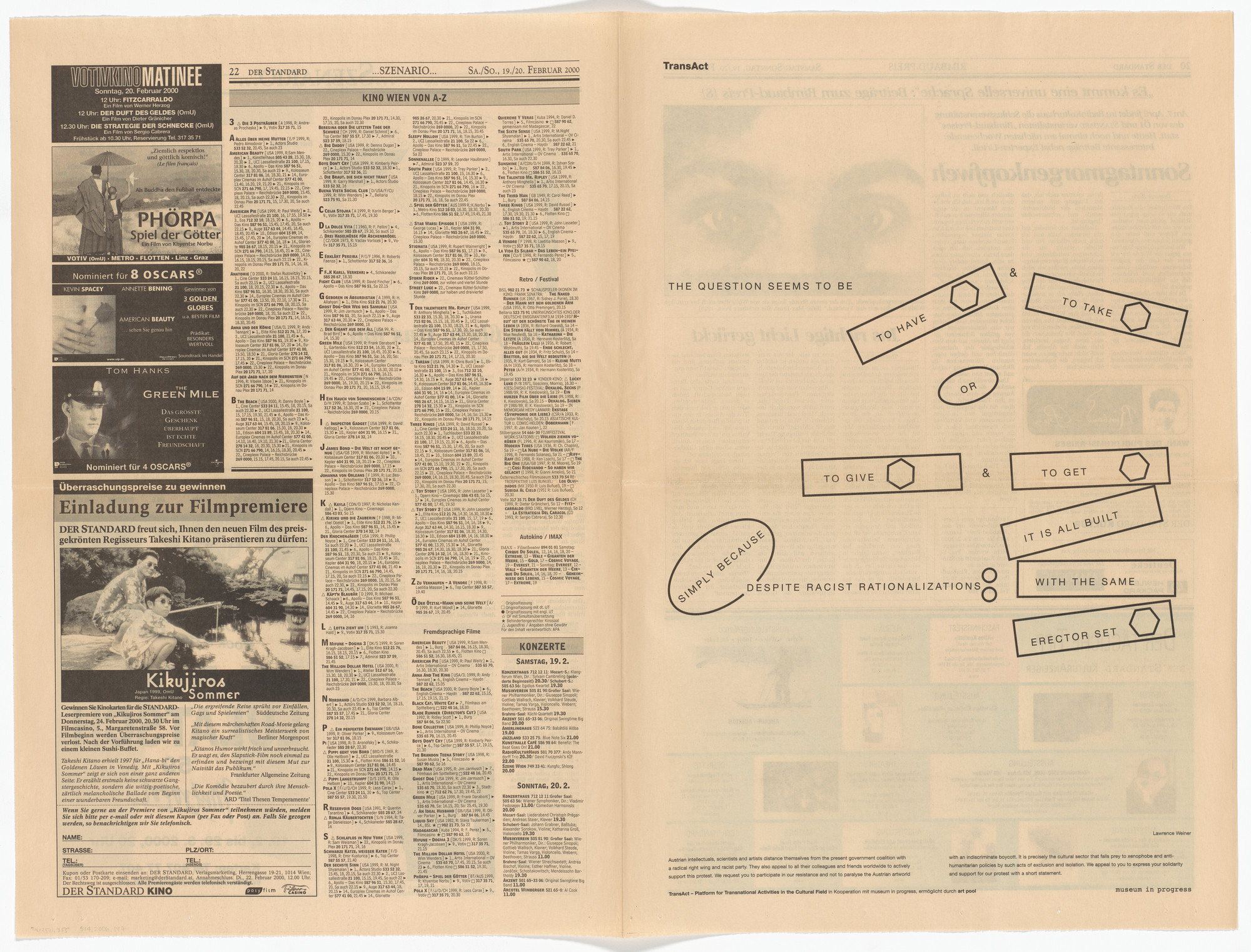 Lawrence Weiner. Untitled from the Museum in Progress project TransAct: Transnational Activities in the Cultural Field